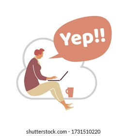 Ilustración vectorial de personas con burbujas de voz en estilo minimalista. Burbujas de saludos. Usada para web, redes sociales, aplicaciones para usuarios. 
