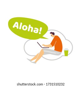 Ilustración vectorial de personas con burbujas de voz en estilo minimalista. Burbujas de saludos. Usada para web, redes sociales, aplicaciones para usuarios. 