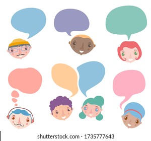 Vector illustration of people with speech bubbles.