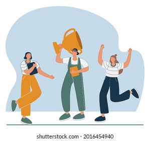 ilustración vectorial. la gente está en el primer, segundo y tercer lugar del podio. premio al mejor ganador