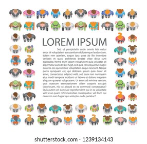 Vector illustration. People stand in the shape of a square frame. Top view. Men and women stand in the shape of a square. View from above. Space for your text.