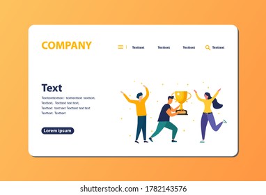 Vector illustration of people standing on the podium. The award ceremony, the prize for the best ball. The concept of teamwork. and achieving goals and rewards Business results