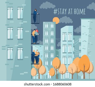 Vector Illustration. People stay at home to reduce risk of infection.