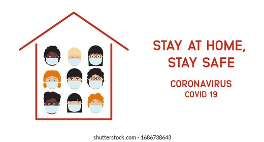 Vector illustration of people staying at home in self quarantine. Stay home during the coronavirus epidemic. Protection from virus, Coronavirus 2019 nCoV