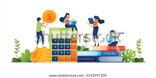 Vector illustration of People study financial
literacy and accounting to raise entrepreneurship awareness. Can be
used to landing page, web, website, poster, mobile apps, brochure,
ads, flyer, card