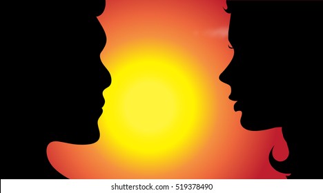 Vector illustration of a people at sunset.