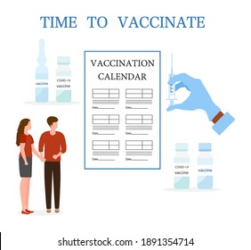 Vector Illustration People Syringe Vaccine Bottle Immunization Adult Vaccination Calendar Vaccination Information Healthcare Public Health Program Medical Support Service Design For Web App Print