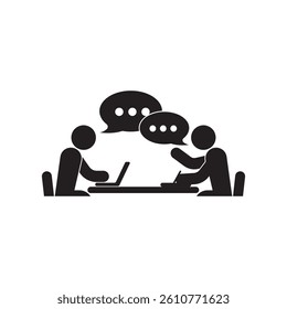 vector illustration of people at table discussing, icon