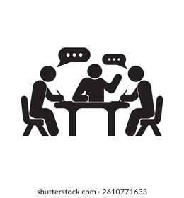 vector illustration of people at table discussing, icon