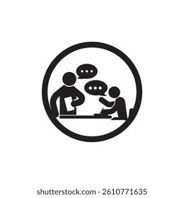vector illustration of people at table discussing, icon