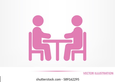 vector illustration people at a table, icon