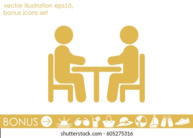 vector illustration people at a table, icon