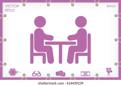vector illustration people at a table, icon