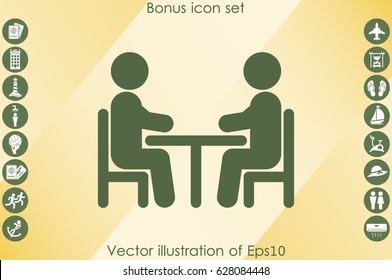 vector illustration people at a table, icon