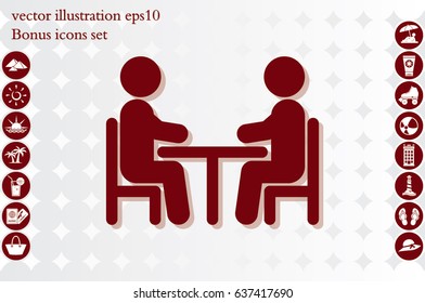 vector illustration people at a table, icon