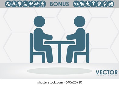 vector illustration people at a table, icon