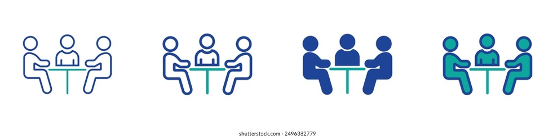 vector illustration people at a table talking, icon 