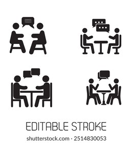 vector illustration people at a table talking, icon sets 