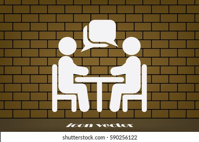 vector illustration people at a table talking, icon