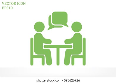 vector illustration people at a table talking, icon.