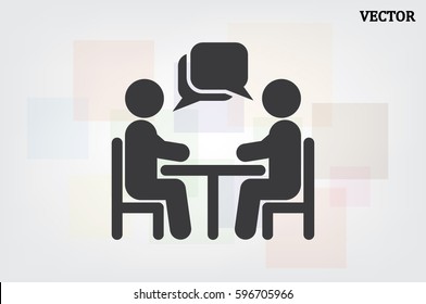 vector illustration people at a table talking, icon