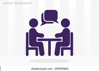 vector illustration people at a table talking, icon