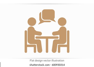 Vector Illustration People At A Table Talking, Icon