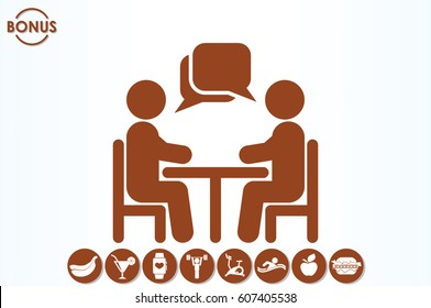 vector illustration people at a table talking, icon