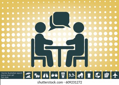 vector illustration people at a table talking, icon