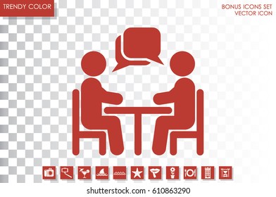 vector illustration people at a table talking, icon