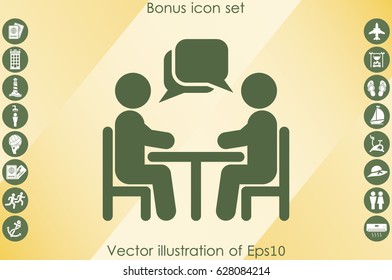 vector illustration people at a table talking, icon