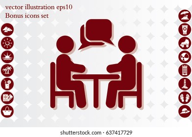 vector illustration people at a table talking, icon