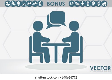 vector illustration people at a table talking, icon