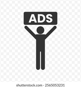 Vector illustration of people take up advertisements icon in dark color and transparent background(PNG).