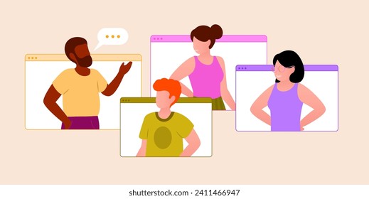 ilustración vectorial de personas que hablan en ventanas digitales