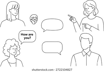 Ilustración vectorial de personas hablando con burbujas de discurso, negroIlustración vectorial de personas hablando con burbujas de discurso, negro