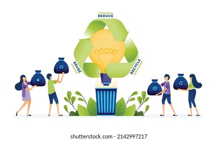 Vector Illustration Of People Throw Garbage In The Trash For Initial Ideas Of Greener And Sustainable Waste Management. Can Be Used To Landing Page, Web, Website, Poster, Mobile Apps, Ads, Flyer, Card