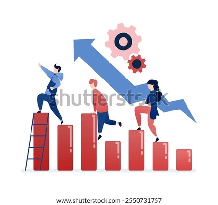 vector illustration of People tracking their progress with bar charts, visualizing their career and financial goals, showcasing personal growth, success, and professional development