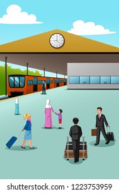 A vector illustration of People in Train Station 