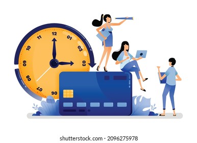 vector illustration of people are trying to pay off loan from credit card debt. Short term consumer debt with low interest  more difficult to pay off. Can use for web website apps poster banner flyer
