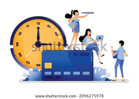 vector illustration of people are trying to pay off loan from credit card debt. Short term consumer debt with low interest  more difficult to pay off. Can use for web website apps poster banner flyer
