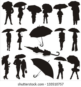 vector illustration of people under umbrella