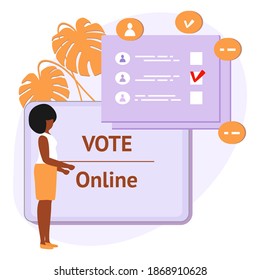 Vector illustration People vote online for candidate on tablet Election campaign Online choices Political competition Presidential election Concept of online voting, e-voting, election internet system