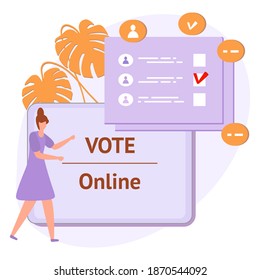 Vector illustration People vote online for candidate on tablet Election campaign Online choices Political competition Presidential election Concept of online voting, e-voting, election internet system