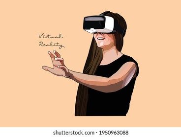Vector Illustration of people with VR headsets,  Head-Mounted Display, Virtual Reality, VR