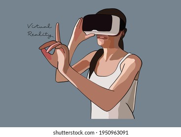 Vector Illustration of people with VR headsets,  Head-Mounted Display, Virtual Reality, VR