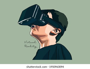 Vector Illustration of people with VR headsets,  Head-Mounted Display, Virtual Reality, VR