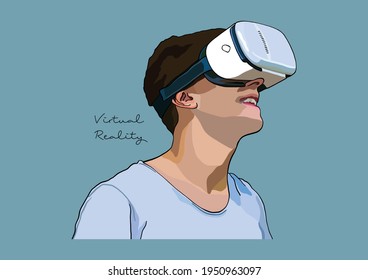 Vector Illustration of people with VR headsets,  Head-Mounted Display, Virtual Reality, VR