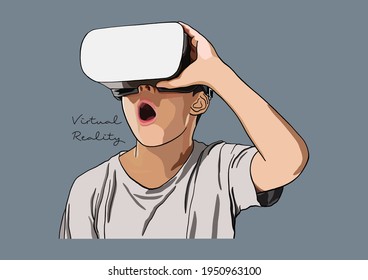 Vector Illustration of people with VR headsets,  Head-Mounted Display, Virtual Reality, VR