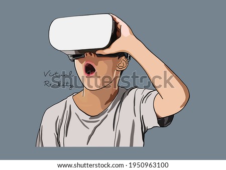 Vector Illustration of people with VR headsets,  Head-Mounted Display, Virtual Reality, VR